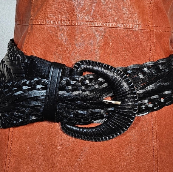 Talbots Woven Wide Leather Belt Black Boho Dressy Casual M - Picture 7 of 7